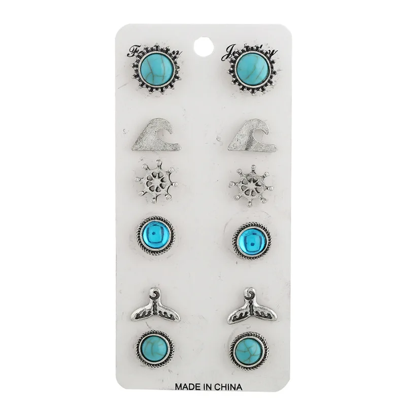 

8Seasons Vintage Geometric Leaf Flower Stone Mixed Stud Earrings Set For Women Party Bohemian Crystal Earrings Weekly Jewelry