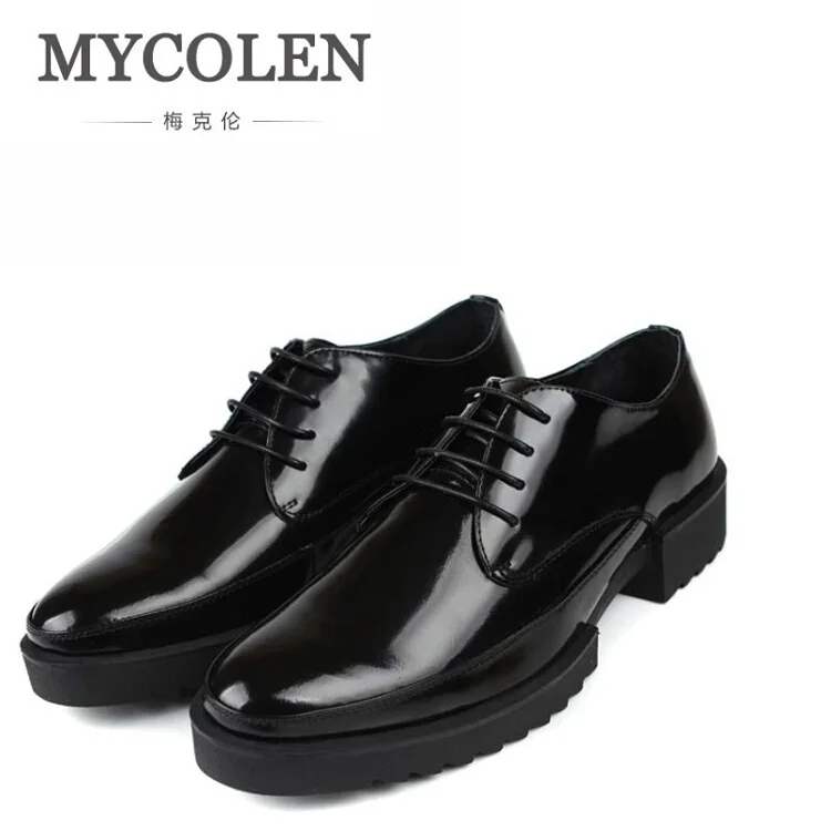 MYCOLEN/мужская кожаная обувь; Высококачественная Мужская обувь; Брендовая обувь на шнуровке; мужские туфли с острым носком; мужские туфли «Дерби»; цвет темно-синий; Tenis Masculinos - Цвет: Черный