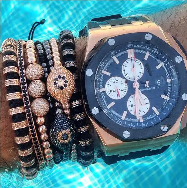 Мужской браслет Anil Arjandas с микро стразами 24 К розовый 4 мм|macrame bracelet|anil arjandas men