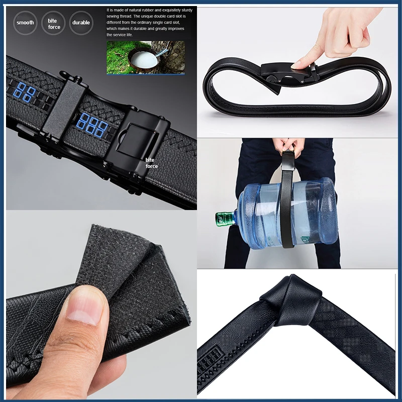 Hi-Tie Fashion Men Belt Black Leather Automatic Buckle for 3.5cm Wide Casual Designer Male Jeans EA-0038 | Аксессуары для одежды