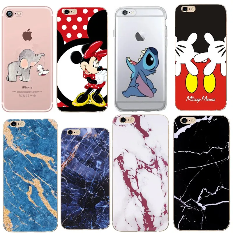 Soft Phone Bags for iphone 6S Case Lovely Cartoon Stitch Marble Back Cover Coque Apple Iphone 7 8 plus X XS Shell Mickey |