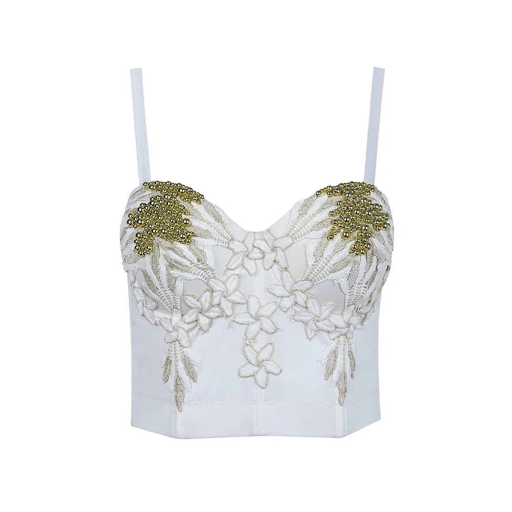 

Платье с золотыми бусинами, бюстье, Цветочная блузка для вечеринки, сексуальный женский бюстгальтер для ночного клуба, укороченный топ, жил...
