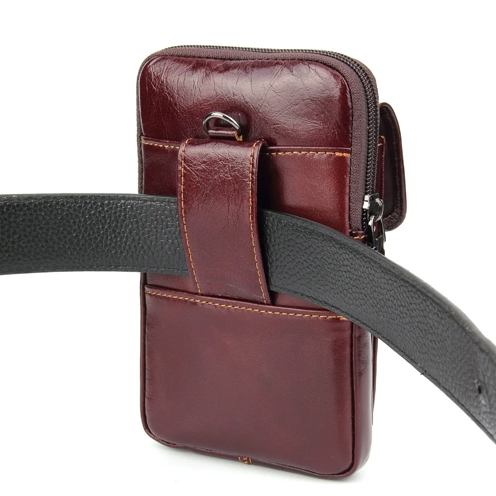 

BuzzLee Men's Genuine Leather Retro Mobile Phone Bag Fashion Waist Belt Bag Money Coin Purse Phone Pouch for Huawei Mate 20 pro