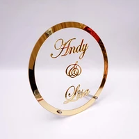 personalized round wedding name mirrorframe acrylic sticker babyshower word sign circle shape party decor with guests favor gift