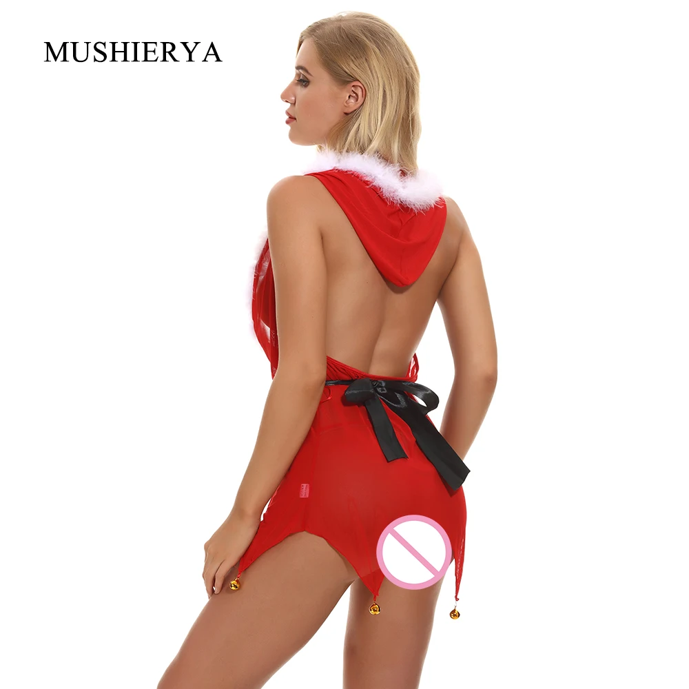 Сексуальное нижнее белье Рождественские соблазнительные бэбидоллы для женщин, глубокое V-образное прозрачное сетчатое белье, костюмы для сексуальных игр плюс-сайз