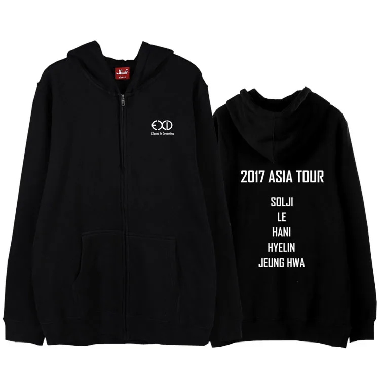 Kpop exid 2017 aisa tour concert same all member name printing zipper hoodie jacket fashion unisex kpop fleece sweatshirt | Женская