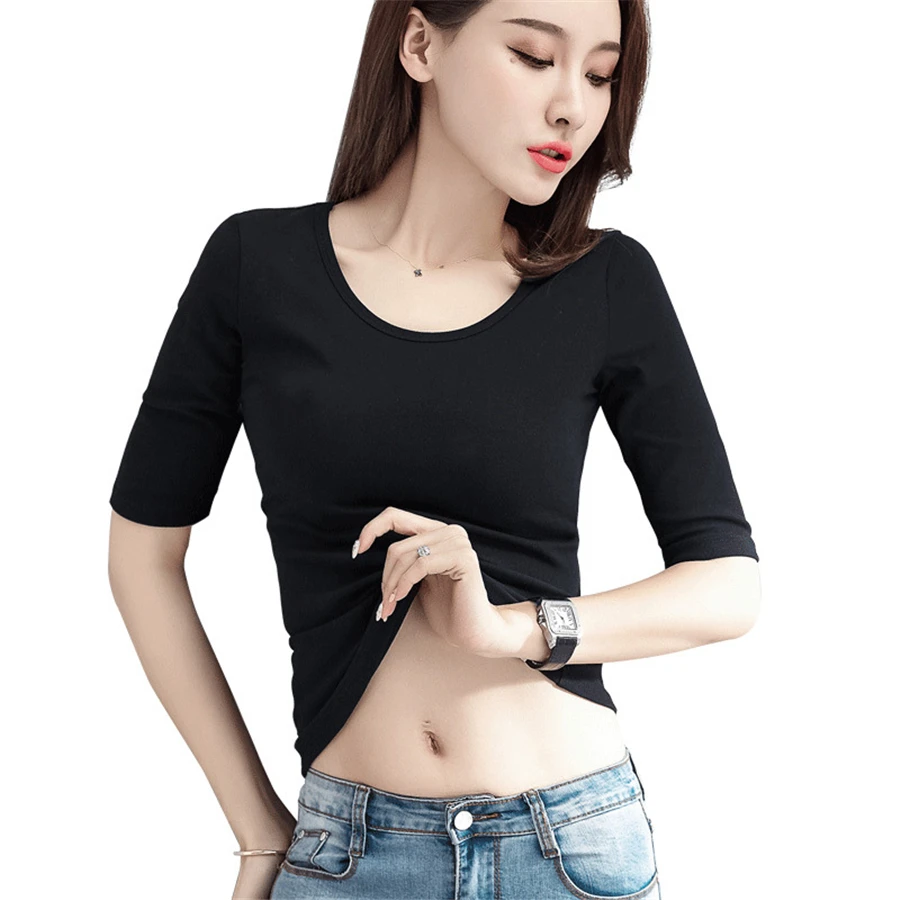 Half Sleeve Women T Shirt Cotton White Tee Femme Sexy Harajuku Streetwear Oversize Ladies Tshirt Top Elegant KC6G054 | Женская одежда