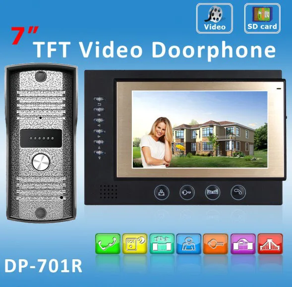 New 7inch TFT Color Video door phone DP-701R record video telefono del portello notte versione intercom sistema Russia | Безопасность и