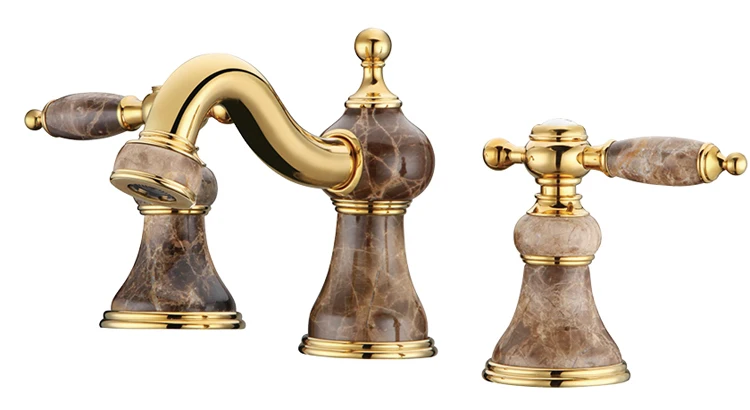 

Gold clour 8 inch widespread 3 pieces bathroom Lavatory Sink faucet Mixer tap Free ship stone faucet