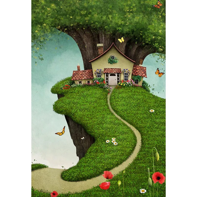 

Cartoon cute tree house photography backdrops for kids photography studio photography props wonderland photography background