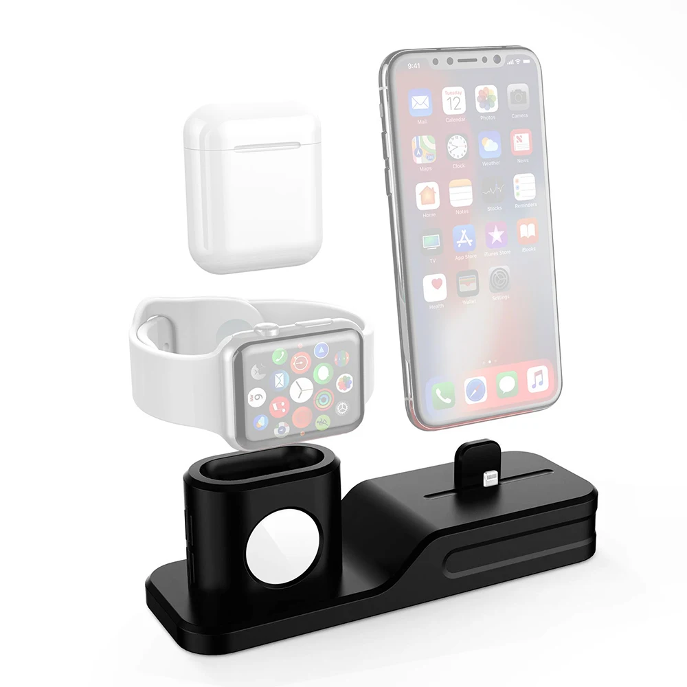3 в 1 зарядная док станция для Iphone X 8 7 Силиконовая Подставка зарядки Apple watch