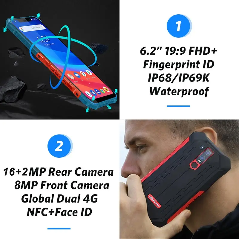 Ulefone Armor 6E IP68 Waterproof Mobile Phones Helio P70 4GB+64GB 6.2&quot 19:9 5000mAh Android 9.0 Smartphone NFC wireless charger |