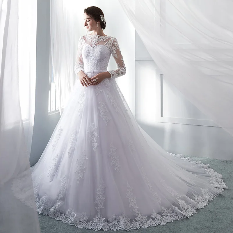 SIJANE Vestido De Noiva с круглым вырезом и длинными рукавами свадебное платье кружевное