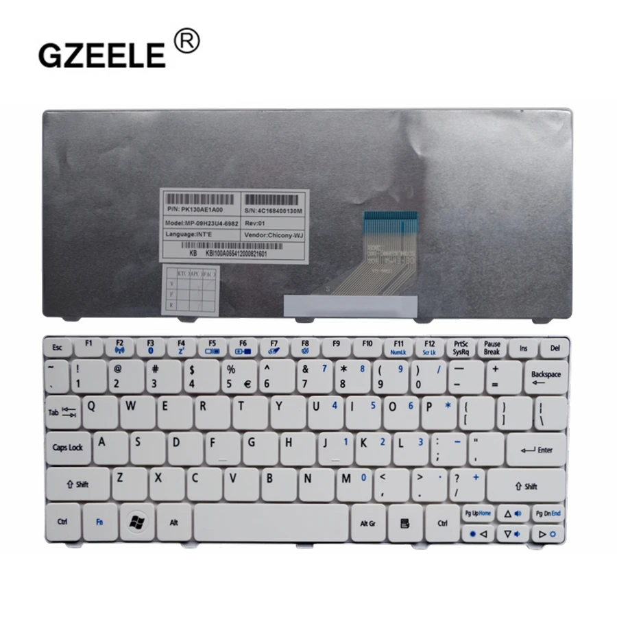 Substituir para Acer Gzeele Layout Teclado Aspire um D255 D260 D270 Aod270 521 Ao521 522 Ao522 Branco Inglês Substituir Eua