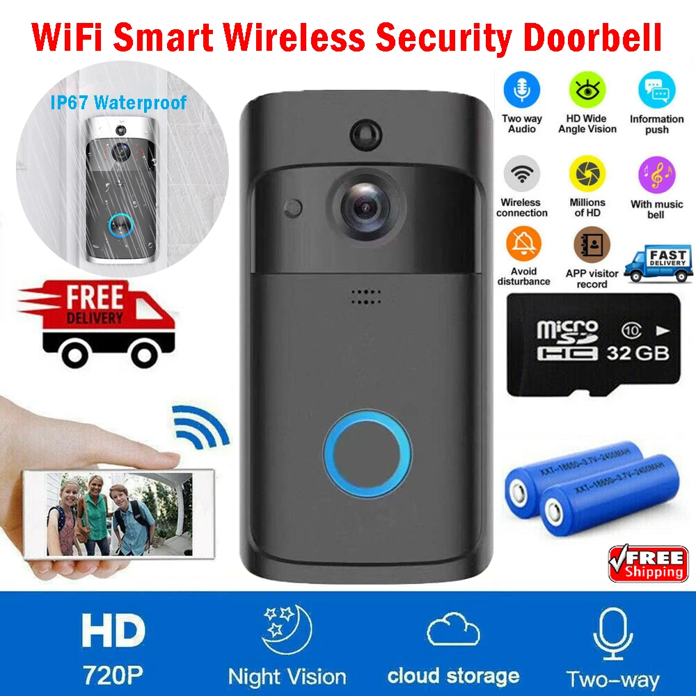 Беспроводной умный дверной звонок, камера, Wi-Fi, удаленное видео для домашней безопасности, дверной звонок, телефон