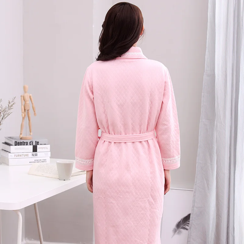 

New Cotton Women Solid Quilted Sleepwear Bath Robe Warm Shower Spa Thick Bathrobe Sleep Nightgown Plus Size Robe Dressing Gown