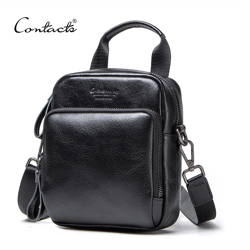 

CONTACT'S new genuine leather men's shoulder bag casual man's small handbag travel waist packs man's messenger bag men bolsos