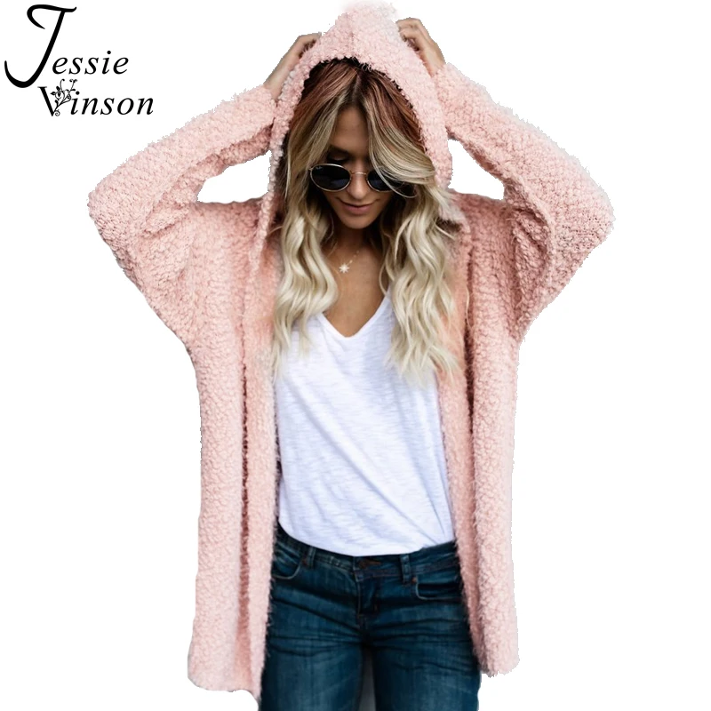 Jessie Vinson Female Casual Long Sleeve Solid Hooded Sweater Cardigan Autumn Winter Loose Coat Outwear Women |