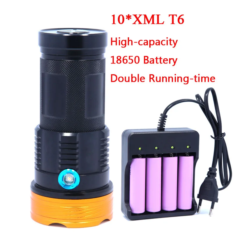 20000 лм супер мощный 10T6 LED 10 x XM L T6 светодиодный фонарик Фонарь с 2*18650