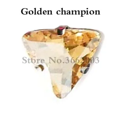 Golden champion 18 мм превосходное качество треугольные Хрустальные стеклянные плоские с оборота пришивные камни, серебряные когти стразы, аксессуары для одежды - Цвет: Golden champion