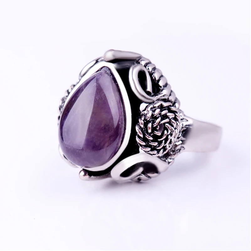 Женское кольцо с аметистом и камнем винтажное серебряное цветком в античном