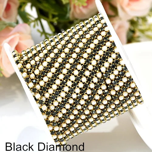 Black Diamond SS6 1 ярд стразы на цепочке прозрачные стразы с жемчугом цепочки камней Золотое дно для DIY вечерние платья дизайн ногтей B1203 - Цвет: Black Diamond