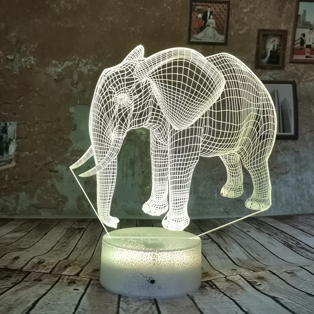 Дропшиппинг милый слон 3D ночник Led RGB 7 видов цветов Сенсорная цветная настольная