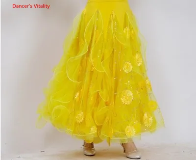 yellow skirt Для взрослых костюмы для бальных танцев костюм одежда с длинным рукавом Топы+ юбка большого размера 2 шт./компл. для Для женщин, латинских танцев; вальса; Танго; танцевальный костюм для выступлений - Цвет: yellow skirt