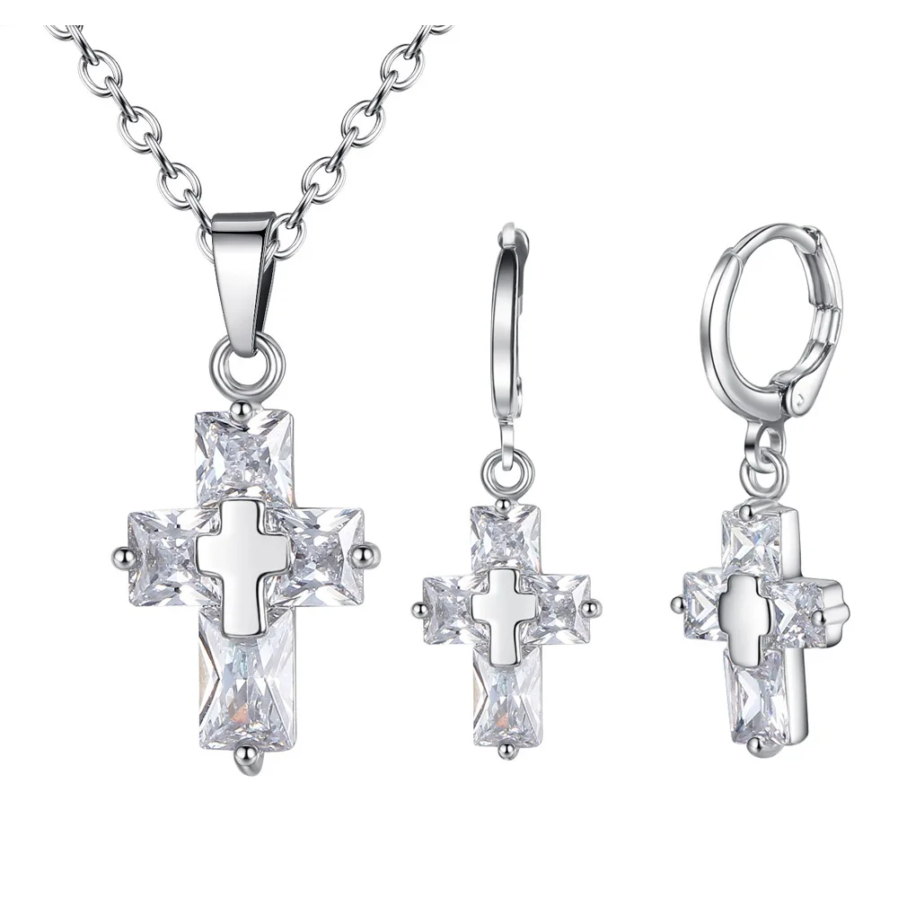 Новые кубические циркониевые крестообразные ожерелья и серьги ювелирные наборы