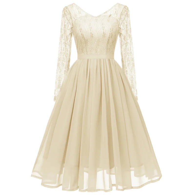 Винтажное Кружевное платье миди с V образным вырезом|Женские платья| |