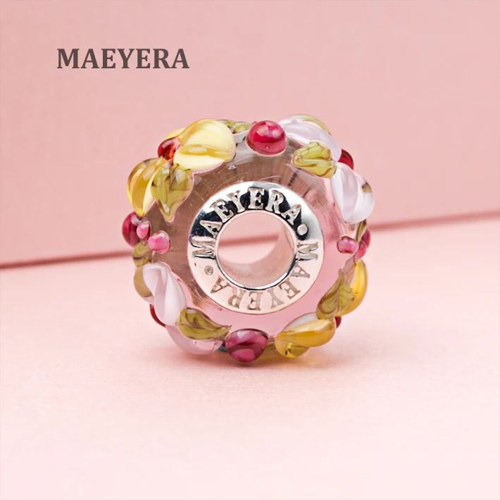 MAEYERA 925 серебряный сердечник стеклянные желто-бледно-розовые стерео лепестки из