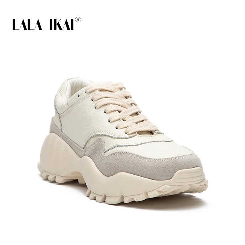 Женские кроссовки из искусственной кожи LALA IKAI белые лоскутные на шнуровке