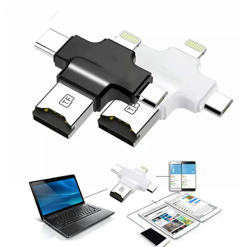 Usb кардридер 4 в 1 Type c/Lightning/Micro USB/USB 2 0 белая карта памяти для iphone8 8P X 7 6S накопитель usb