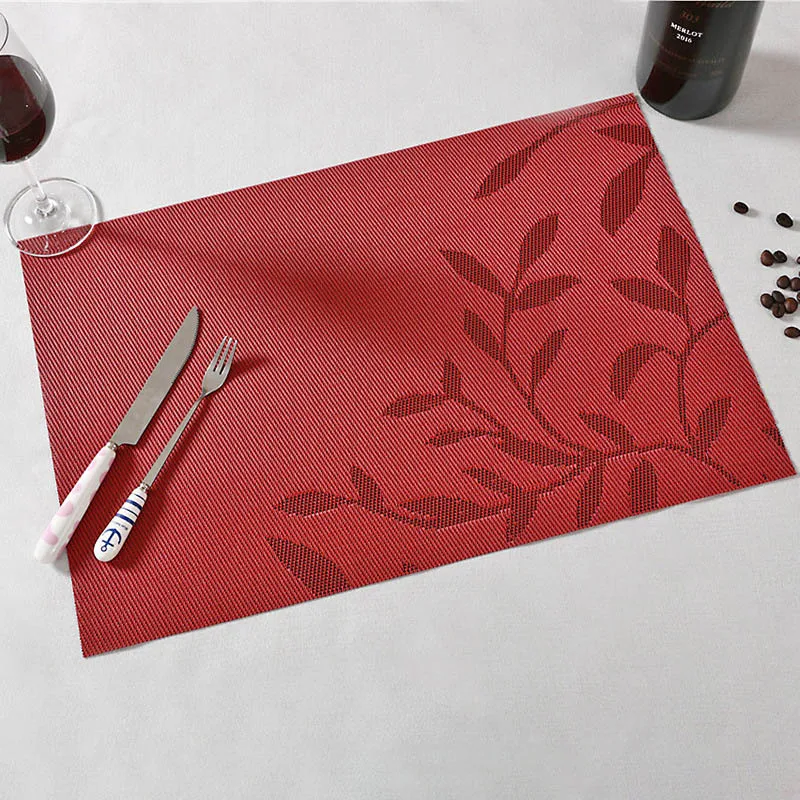 Red 4 шт./лот, модные листья, жаккардовые подстилки, ПВХ коврик для стола, подстилка для обеденного стола, подстилки для чашек, подстаканники, водонепроницаемые, без запаха - Цвет: Red