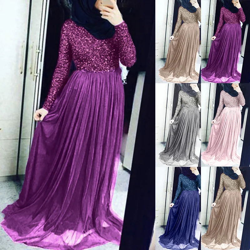 Модное мусульманское женское платье с длинным рукавом из тюля элегантные