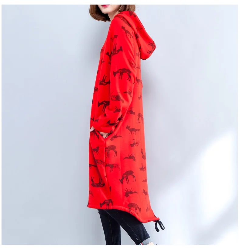Lady Plus Size Fleecy Lining Hooded Sweatshirt Jumper Dress Ladies Hoodies Long Sleeve Tunic winter Fashion Baggy | Женская одежда