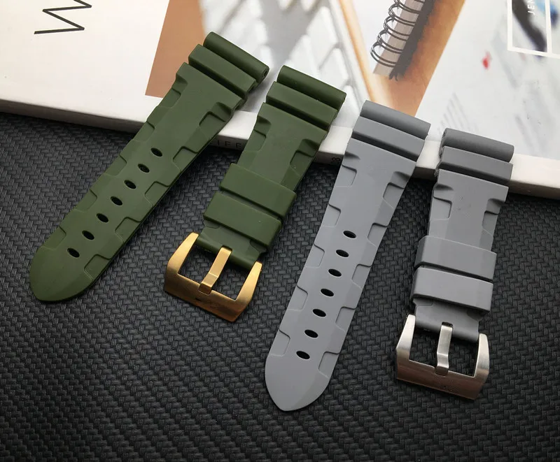 Ремешок для часов Panerai резиновый браслет пам люминор с пряжкой Tang Черный Серый