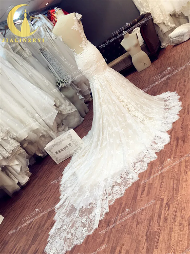 JIALINZEYI сексуальное кружевное свадебное платье цвета шампанского с открытой