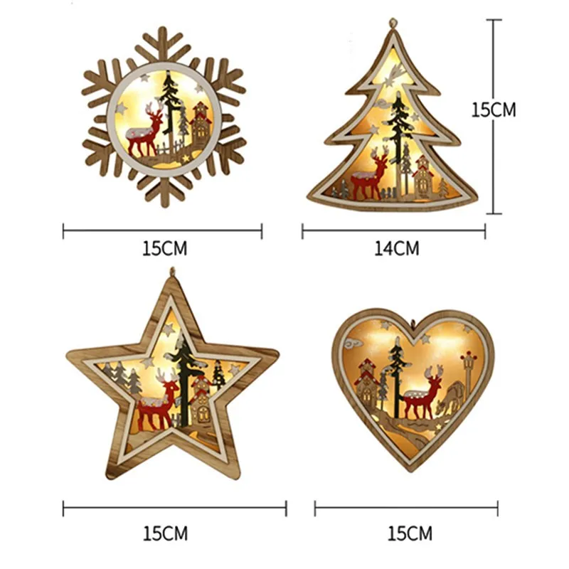 Деревянный Рождественский светодиодный светильник Звезда Сердце круглая форма