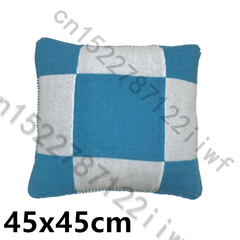 H Pillow 45cm Blue Новое кашемировое Клетчатое одеяло, вязанное крючком, мягкий шерстяной шарф, шаль, портативный теплый диван, кровать, флисовое вязаное розовое одеяло, наволочка - Цвет: H Pillow 45cm Blue