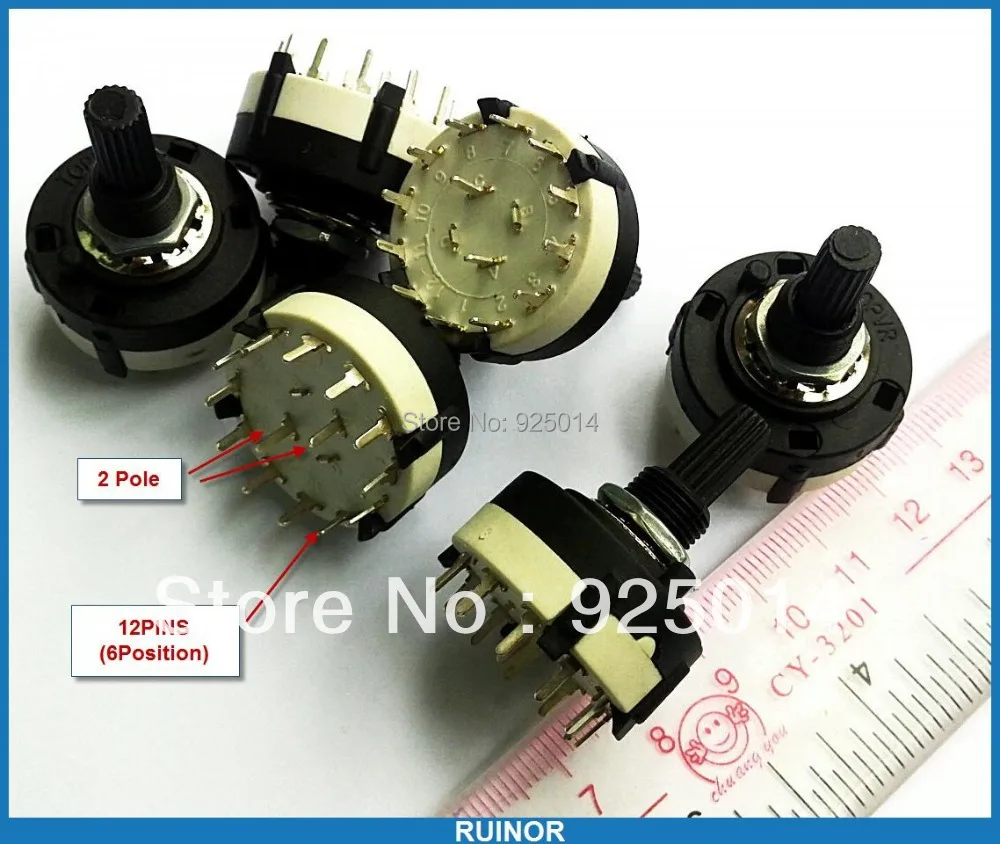 10 шт./лот x 2 полюса 1 6 Положение 12 контактов панель PCB проводка поворотный