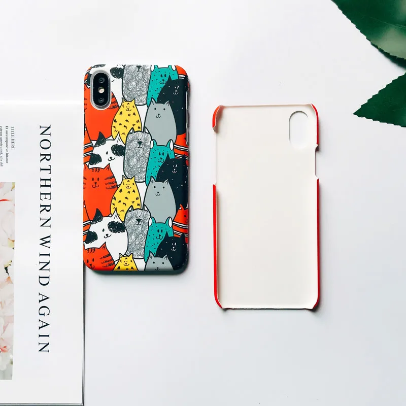 Чехол EKONEDA с милым мультяшным животным котом и собакой для iPhone 6, 6S Plus, 7, 8 Plus, X, XS, чехол для MAX XR, пластиковый матовый чехол для iPhone 7, чехол