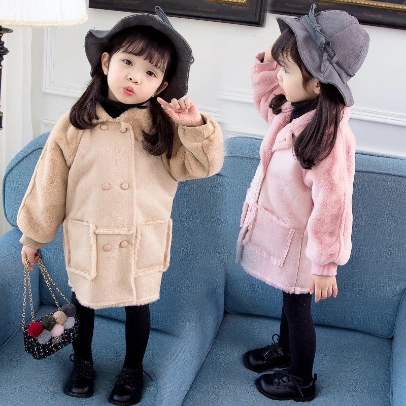 Модная одежда для маленьких девочек Теплая однотонная куртка Сезон осень зима