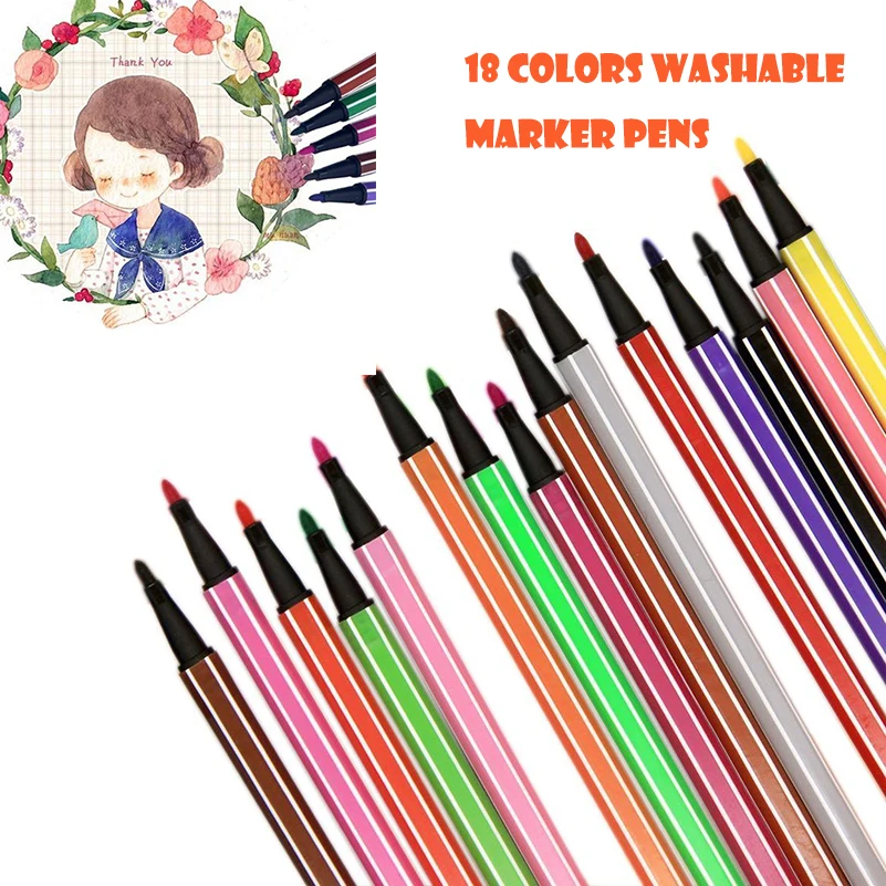 Акварельные цветные ручки 18 шт. цветной Моющийся Маркер для рисования раскраски