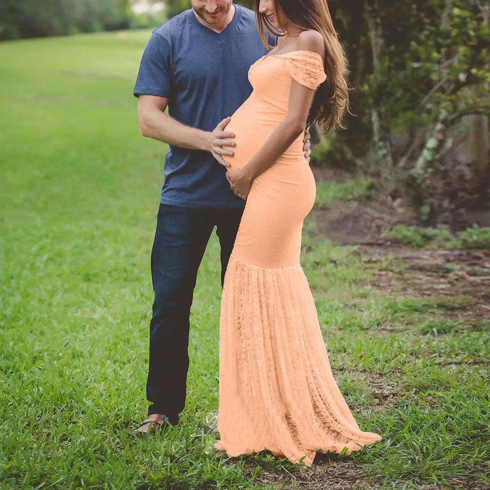 Женские Pregnants сексуальные фотографии реквизит с открытыми плечами кружева кормящих длинное платье красивый халат grossesse съемки фото