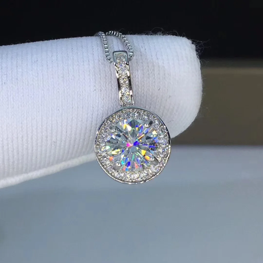 Круглый Серебряный Муассанит Подвески 1ct D VVS Роскошные Муассанит Weding подвески для женщин