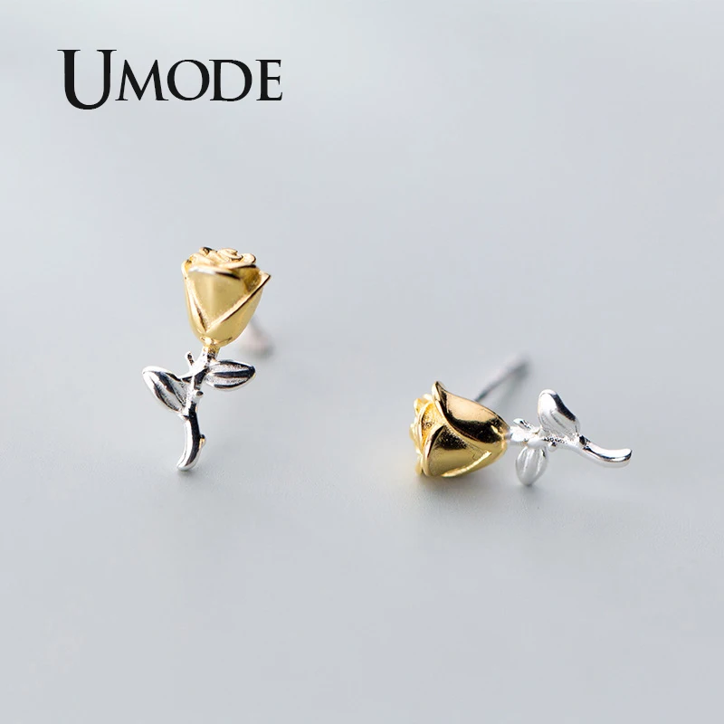 UMODE, новинка, 925 пробы, серебряные серьги для женщин, девушек, желтая роза, цветок, серьги-гвоздики, хорошее ювелирное изделие,, Новые Вечерние, подарок ULE0571