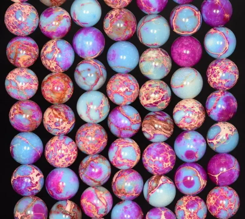 Multi Blue Purple Impression Jaspe r Beads 6MM 8MM 10MM 12MM Round Stone Loose for jewelry 15.5&quot|Бусины| |