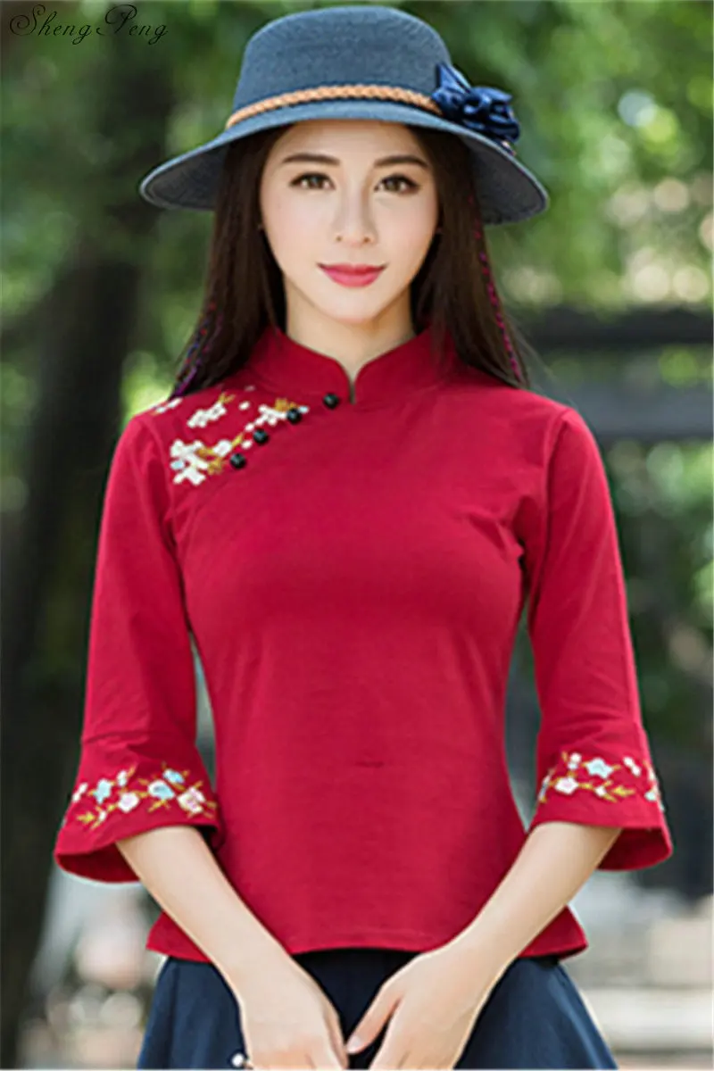 Cheongsam Топ традиционная китайская одежда женские топы с длинными рукавами Q322