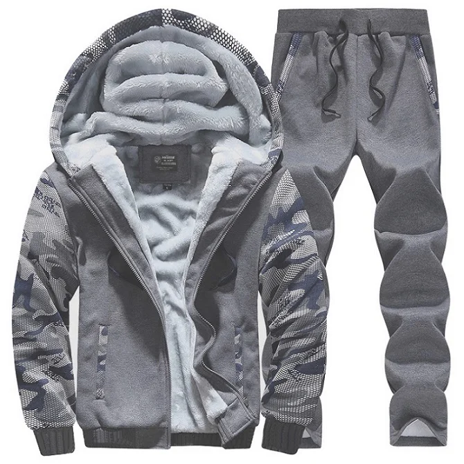 Dark Gray FALIZA, повседневный спортивный костюм, мужская зимняя куртка, Мужская хлопковая внутренняя флисовая Толстая Толстовка с капюшоном+ штаны, толстовка, спортивная одежда S107 - Цвет: Dark Gray